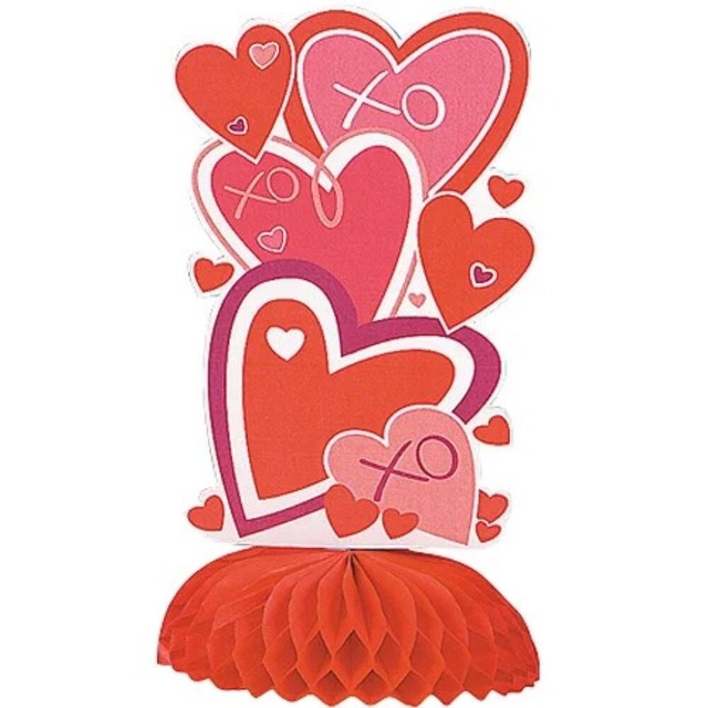 6" Mini Honeycomb Heart Valentine Table Decorations (4-Count)